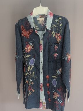 All About Her Floral Embroidered Button Down